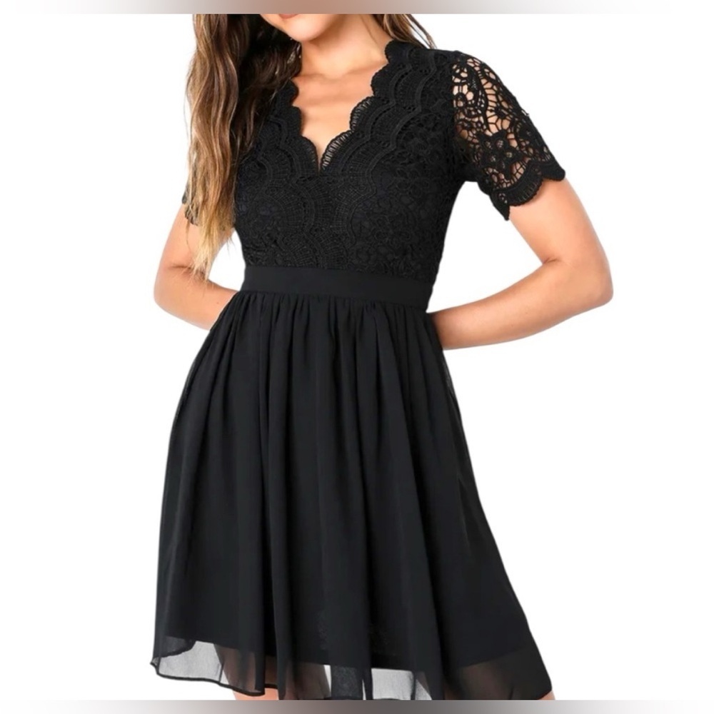 Lulu's Angel in Disguise Skater Dress Black Lace and Chiffon dress XS